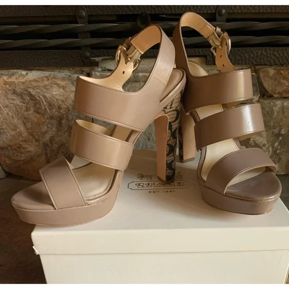 COACH Bertta Vachetta Strappy Platform High Heels - Picture 2 of 13